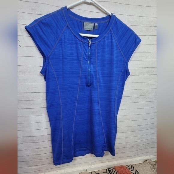 ATHLETA ROYAL BLUE SHORT SLEEVE QUARTER ZIP ATHLEISURE TOP, SZ MEDIUM - Picture 2 of 8